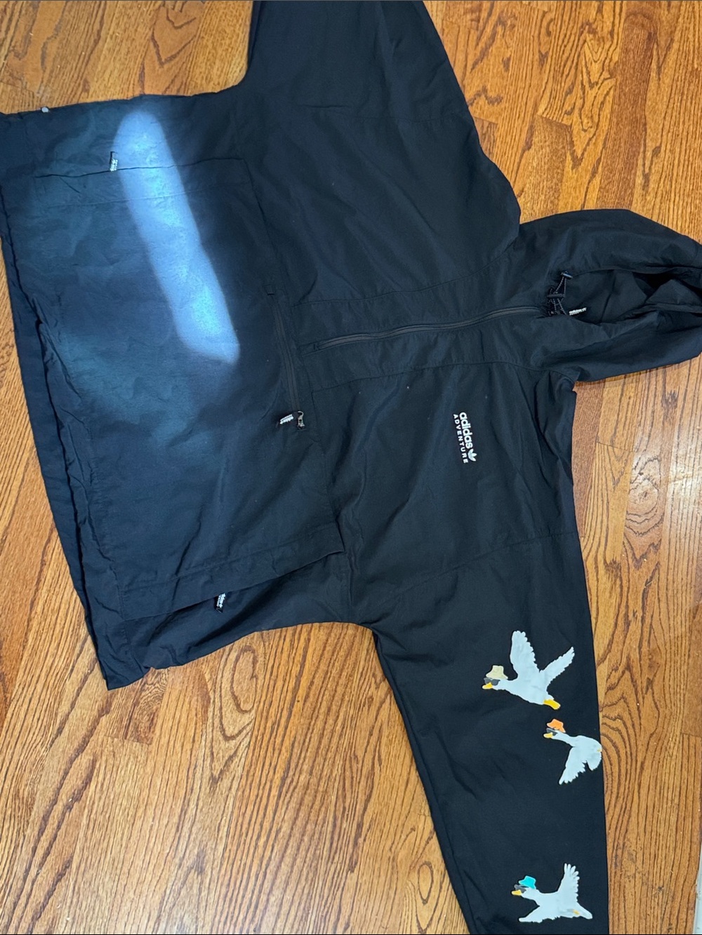 adidas Originals Black Hooded Pullover with Duck Sleeve Graphics